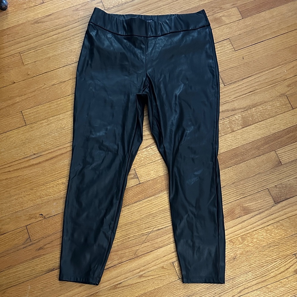 J.Crew Vegan Leather Pull On Leggings Sleek High Waisted Black Pants Size L